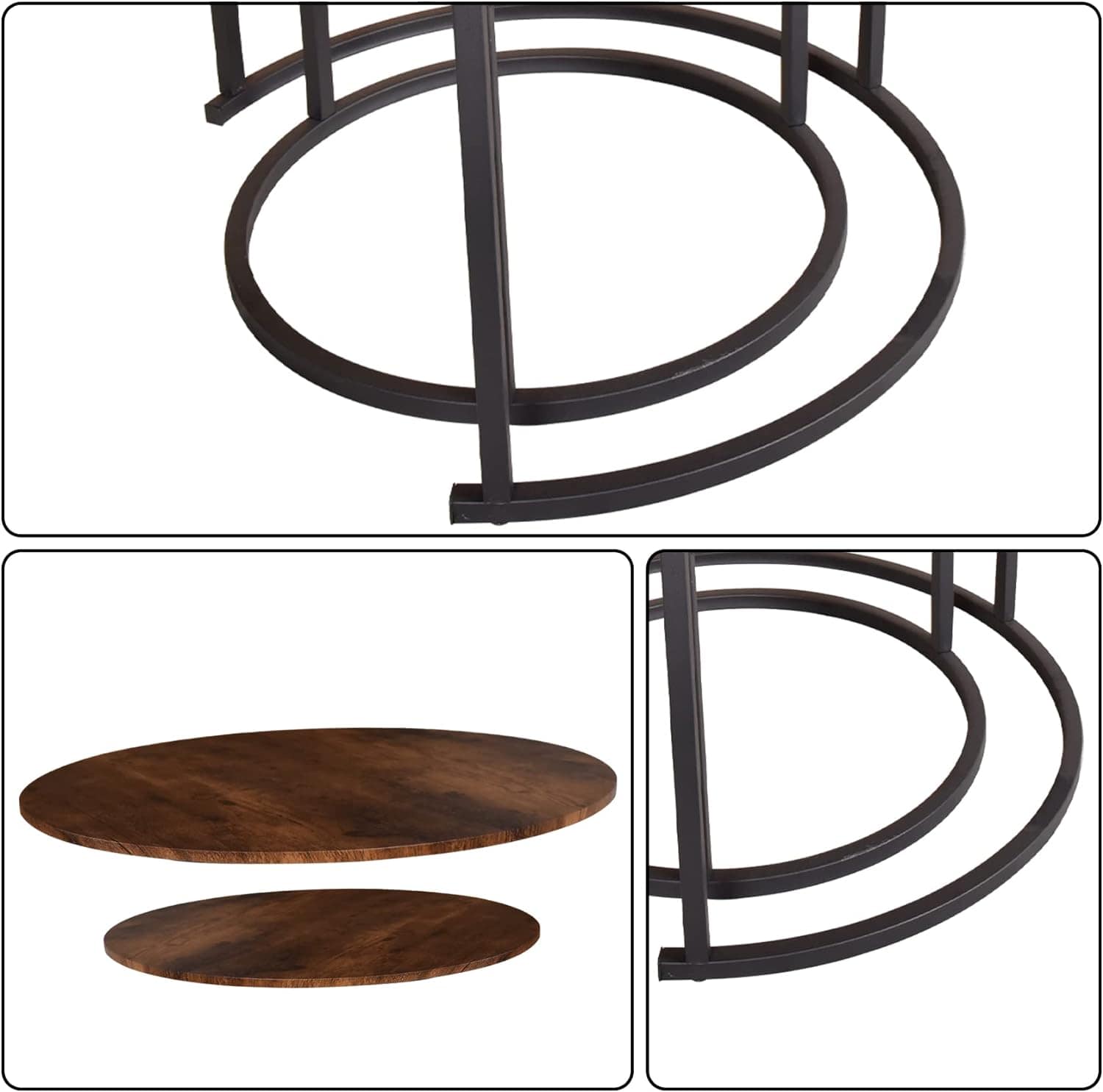 Round Nesting Coffee Table Modern Nesting Side Set of 2 End Table for Living Room Balcony Garden