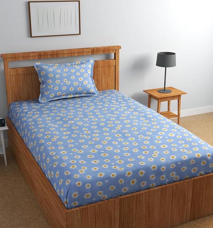 Purple Cotton Single Bedsheet with 1 Pillow Cover | 90 × 60 Inch Flat Sheet for Summer