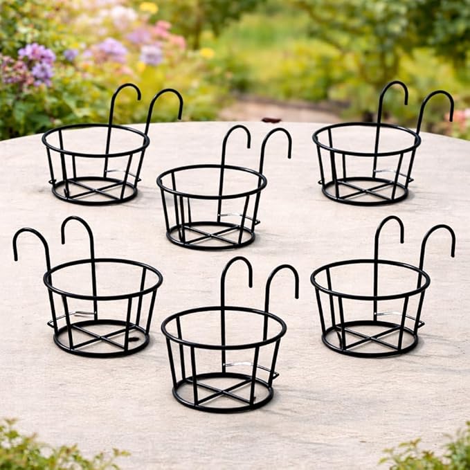 Round Metal Hanging Flower Pot Stand for Balcony Railing | Outdoor & Indoor Planter Holder