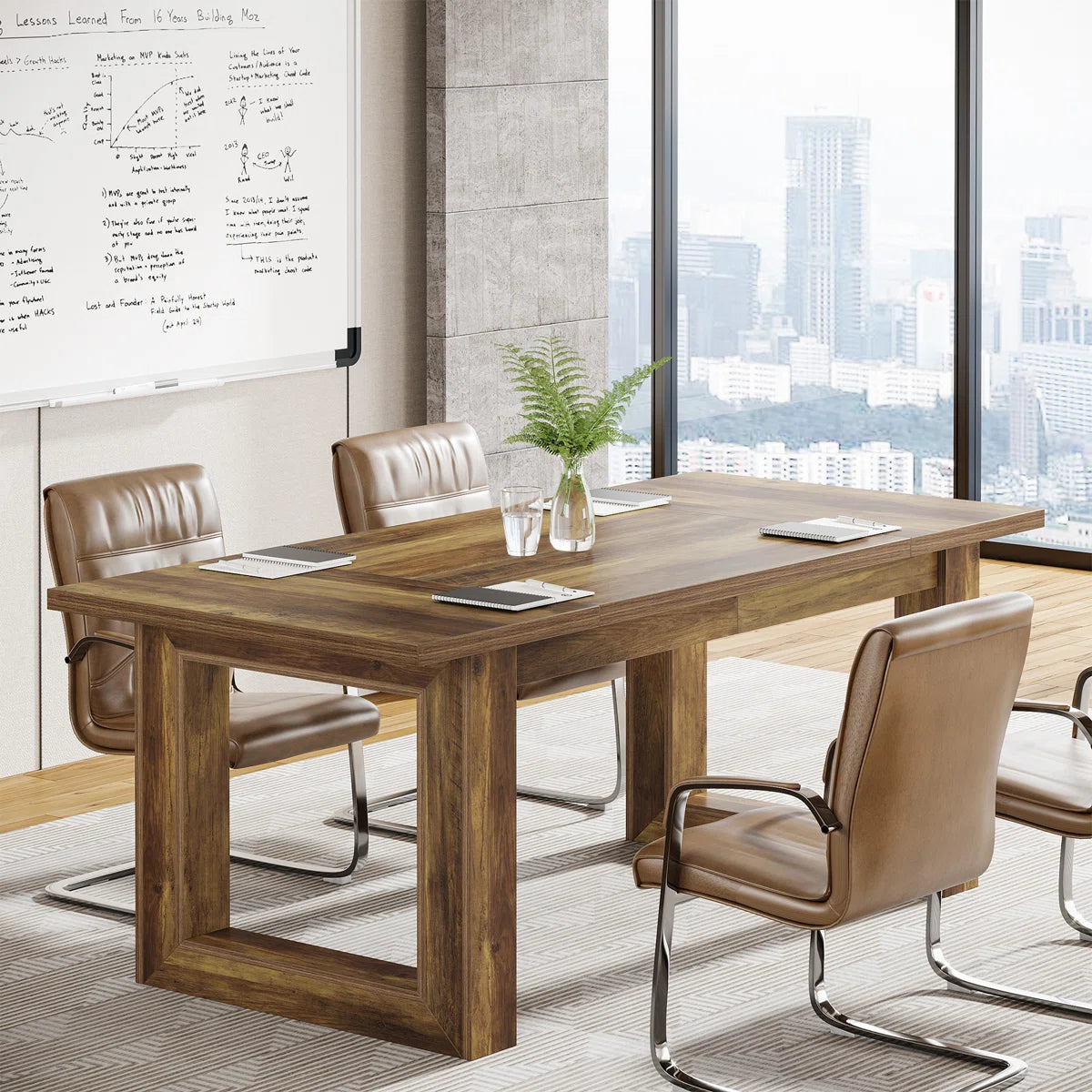 Executive Desk with Solid Wooden Square Base – Modern Computer & Writing Desk