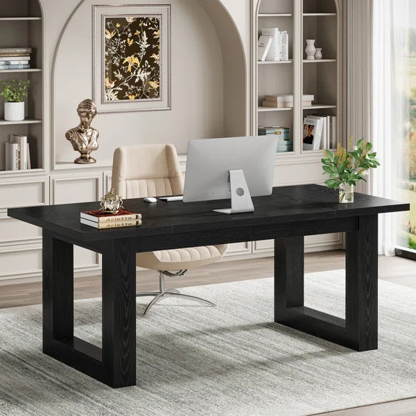Executive Desk with Solid Wooden Square Base – Modern Computer & Writing Desk