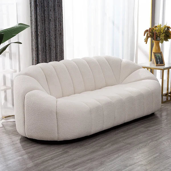 Janice Oval Boucle White Upholstered 3-Seater Sofa
