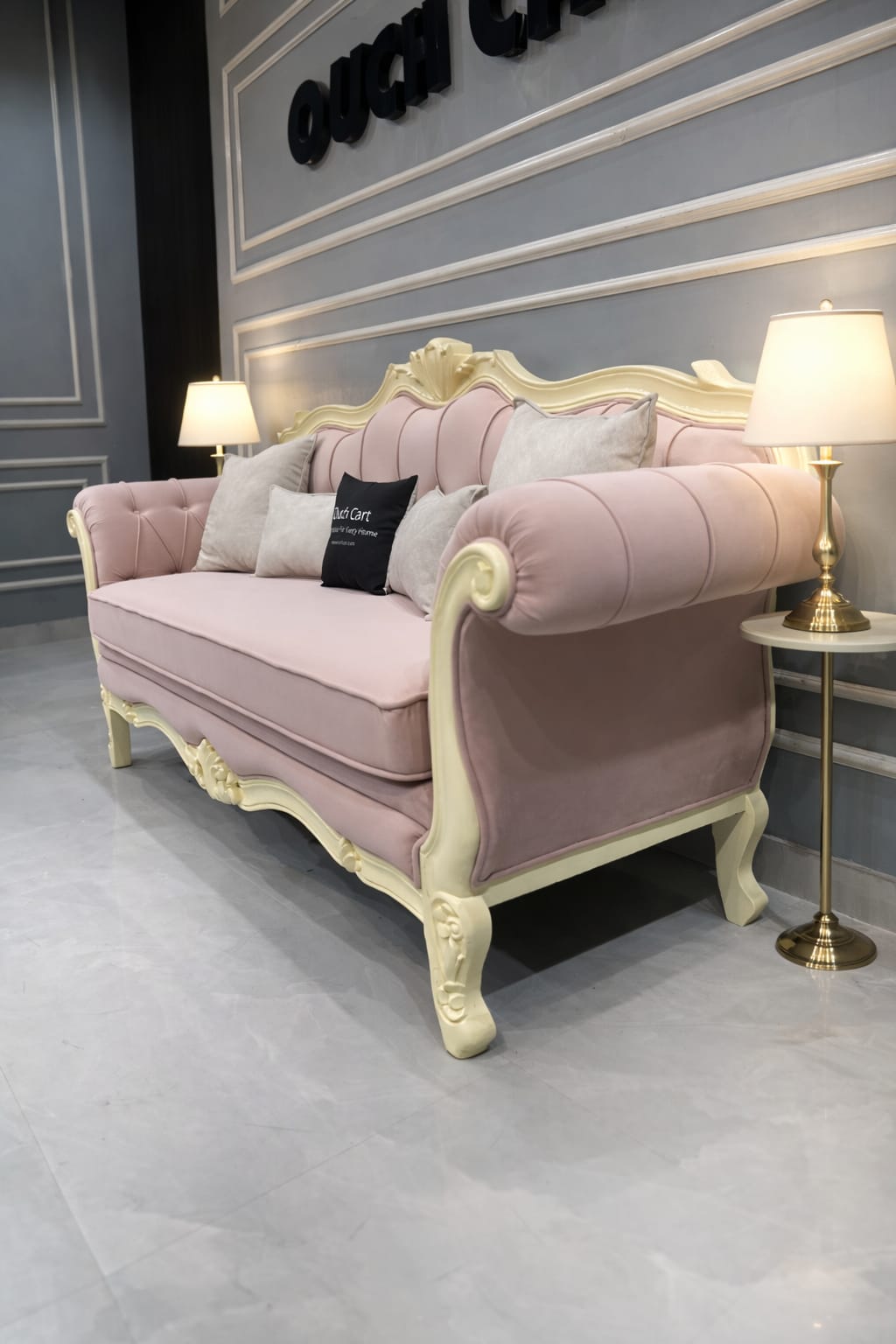 French-style carved pink sofa