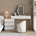 Lukas Modern White Makeup Vanity Set Dressing Table with Stool & LED Mirror, Makeup Table with Drawers and Soft Cushioned Stool for Home and Bedroom, Dressing Vanity for Makeup