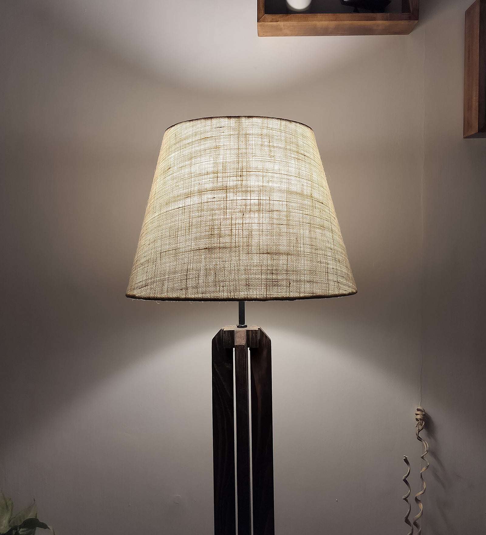 Stella Wooden Floor Lamp with Premium Beige Fabric Lampshade (BULB NOT INCLUDED)