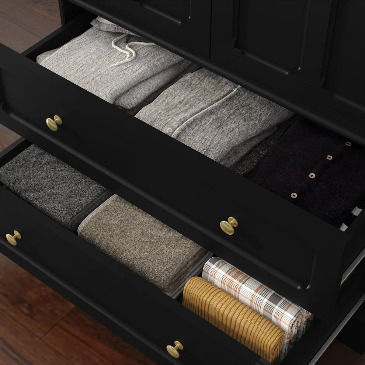 Elegant Wooden Wardrobe Armoire with 2 Drawers – Freestanding Design