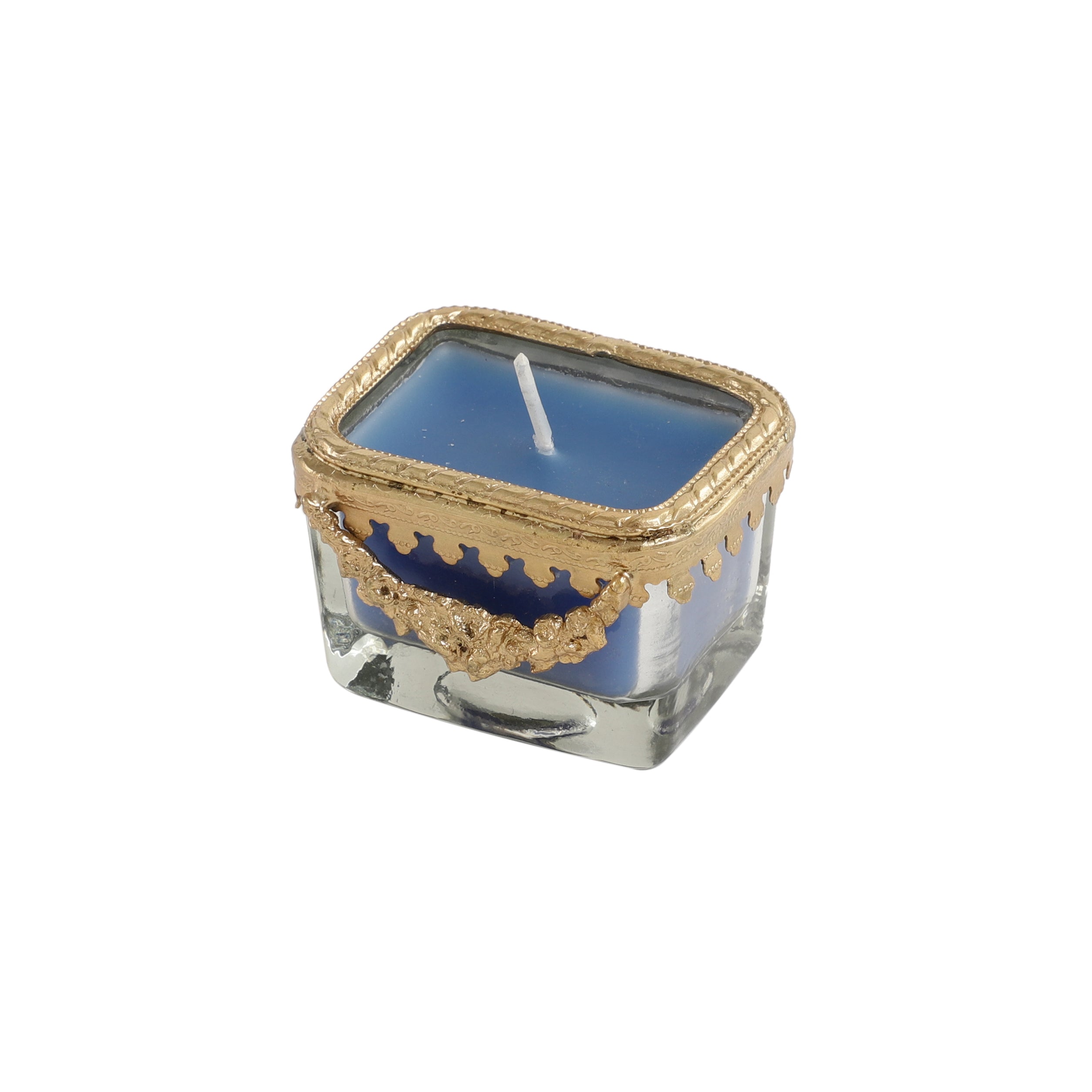 ocean breeze blue Scented candle glass jar with Golden ring