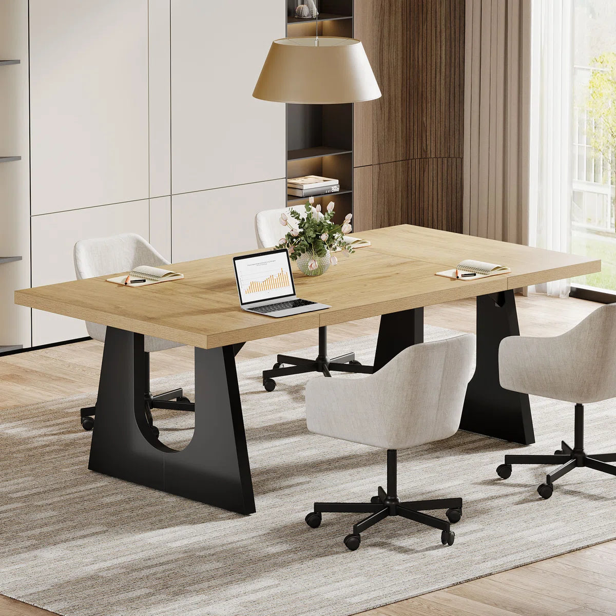 6 Ft Rectangle Wood Conference Table, 70.86" L X 35.43" W X 29.52" H Meeting Seminar Table Boardroom Desk For Office Meeting Conference Room-OUCH CART  | Chair