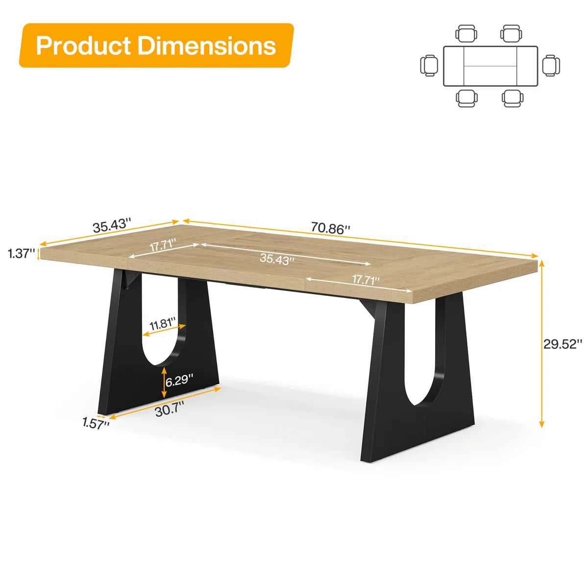 6 Ft Rectangle Wood Conference Table, 70.86" L X 35.43" W X 29.52" H Meeting Seminar Table Boardroom Desk For Office Meeting Conference Room