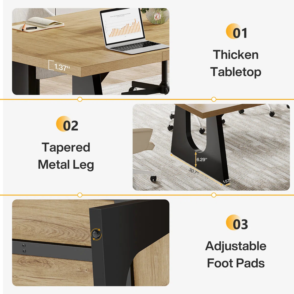 6 Ft Rectangle Wood Conference Table, 70.86" L X 35.43" W X 29.52" H Meeting Seminar Table Boardroom Desk For Office Meeting Conference Room