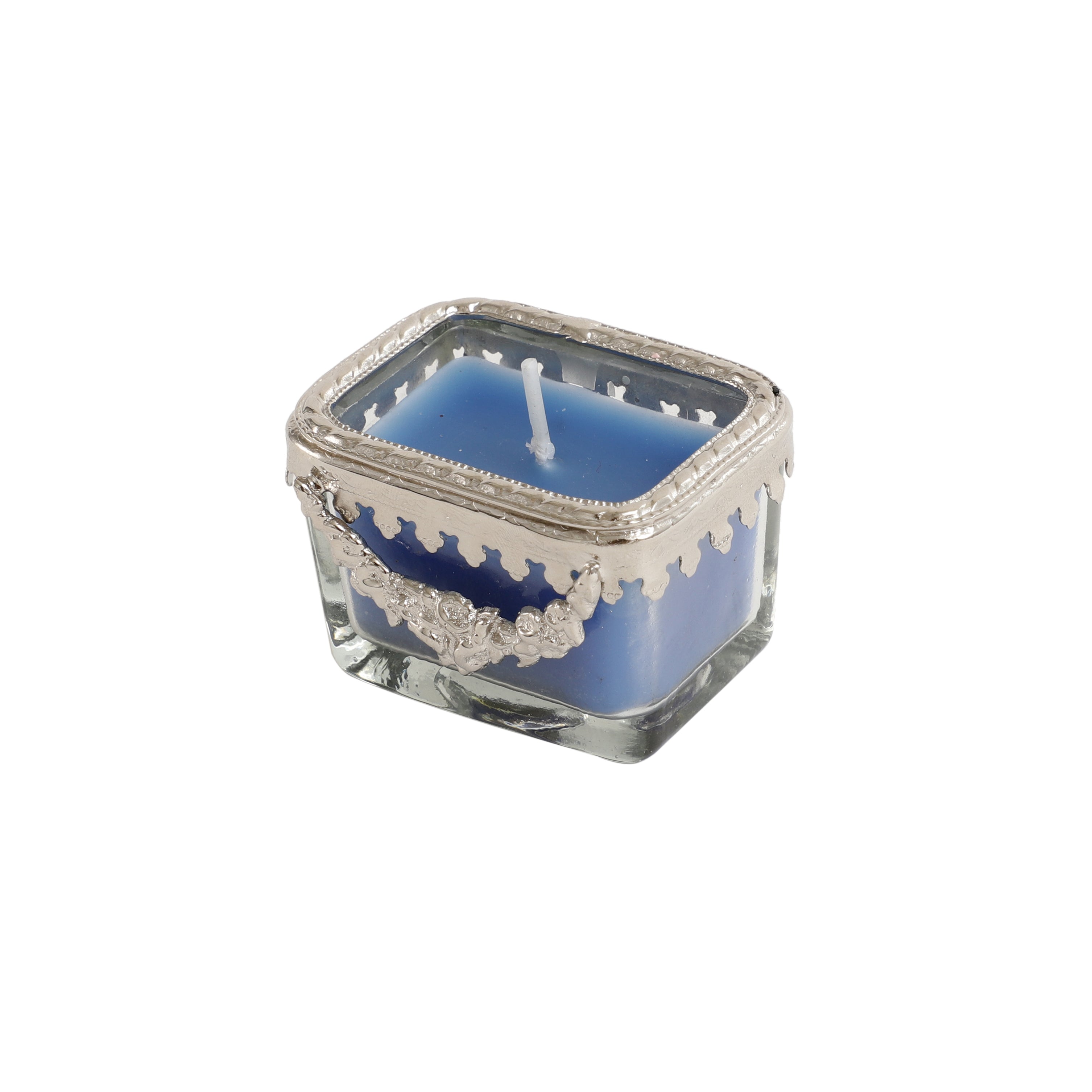 ocean breeze blue Scented candle glass jar with silver ring