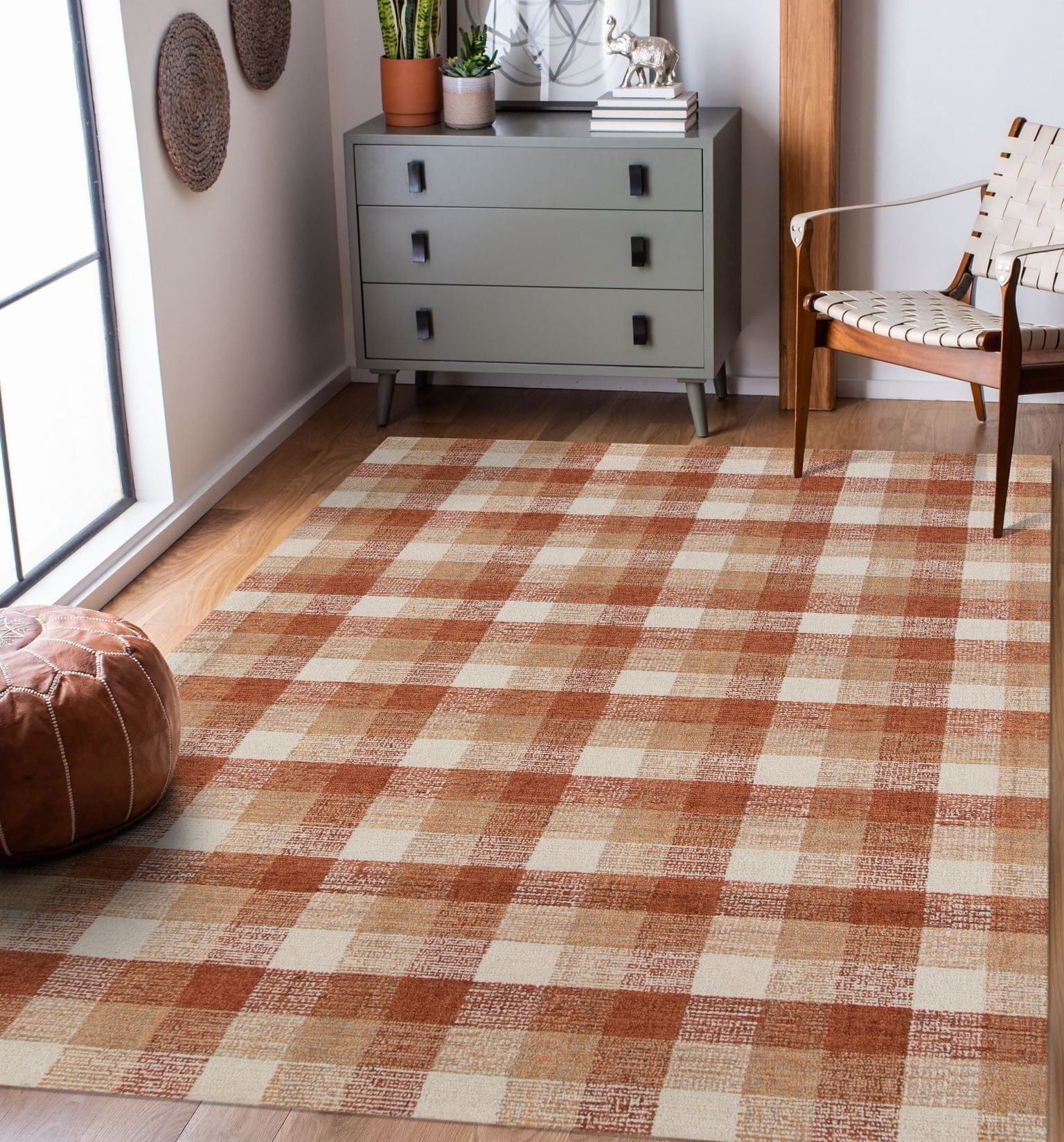 Orange Wool Tartan 8X10 Feet  Hand-Tufted Carpet - Rug