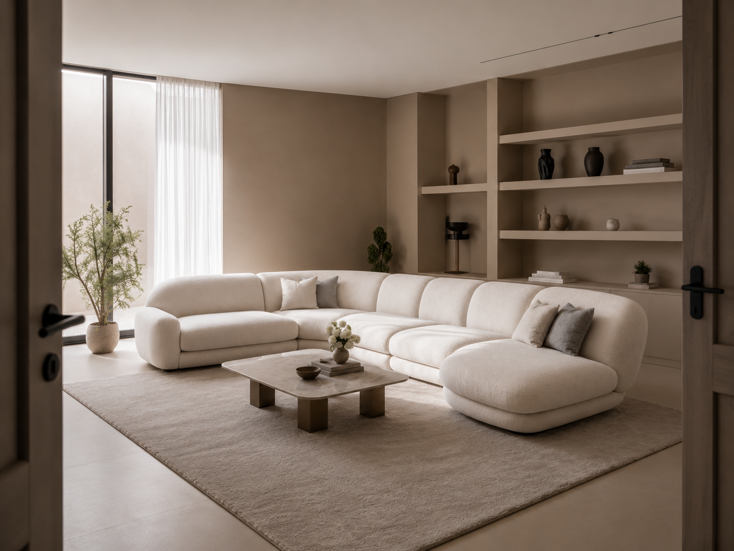 Modern Curved Sectional Sofa | Luxury Bouclé Upholstered L-Shaped Sofa Set | Contemporary Modular Corner Couch for Living Room