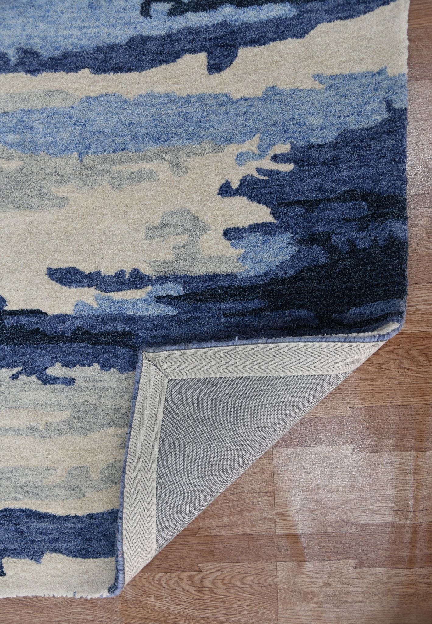 Navy Wool & Viscose Abstract 5x8 Feet  Hand-Tufted Carpet - Rug