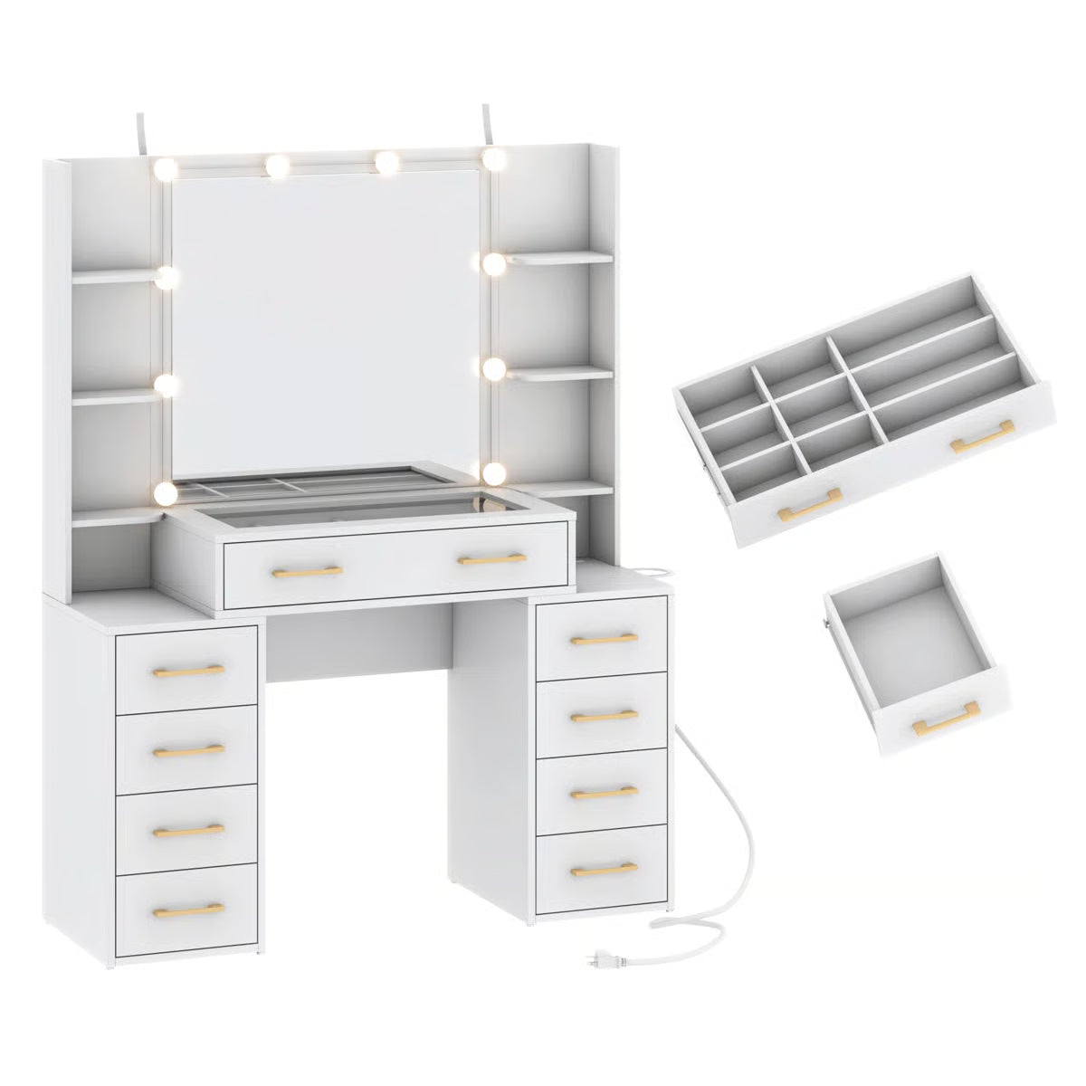 Tempered Glass Vanity Desk with , Mirror