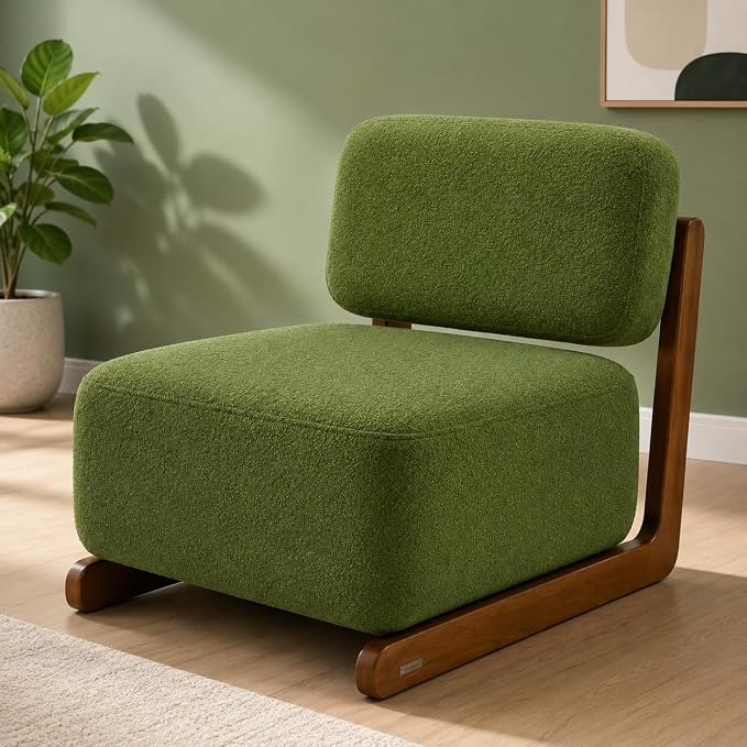 Ouch Cart Modern Cream Bouclé Lounge Chair with Wooden Frame | Cozy Accent Chair