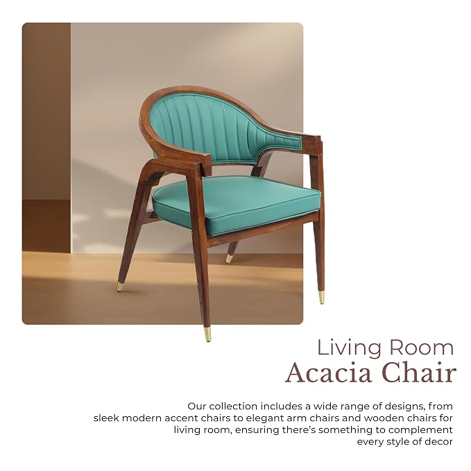 Brown & Emerald Green Acacia Wood Accent Chair