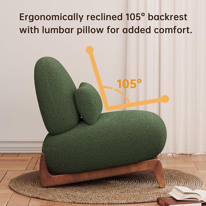 Ouch Cart Modern Green Upholstered Lounge Chair with Wooden Legs | Cozy Accent Chair