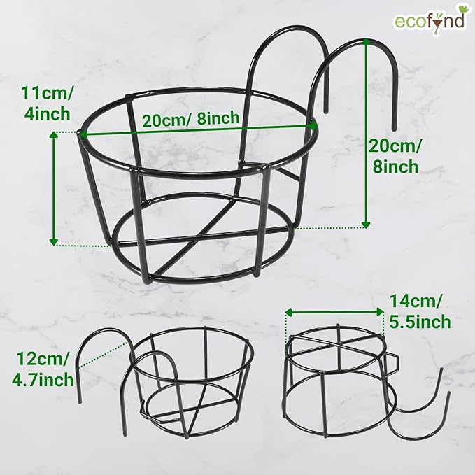 Round Metal Hanging Flower Pot Stand for Balcony Railing | Outdoor & Indoor Planter Holder