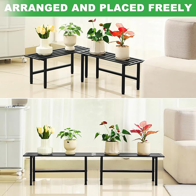 2 Pack Metal Plant Stand Outdoor Plant Shelf Indoor,1 Tier Heavy Duty Plant Stands for Multiple Plants,26" L x 10.12" H x 8.75" W,Black