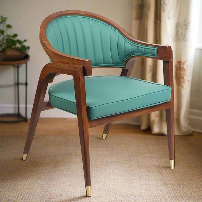 Brown & Emerald Green Acacia Wood Accent Chair