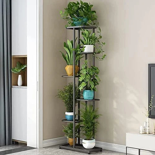 6-Tier Metal Plant Stand for 7 Pots – Indoor Outdoor Flower Shelf, Corner Planter Rack for Garden, Patio, Balcony & Living Room