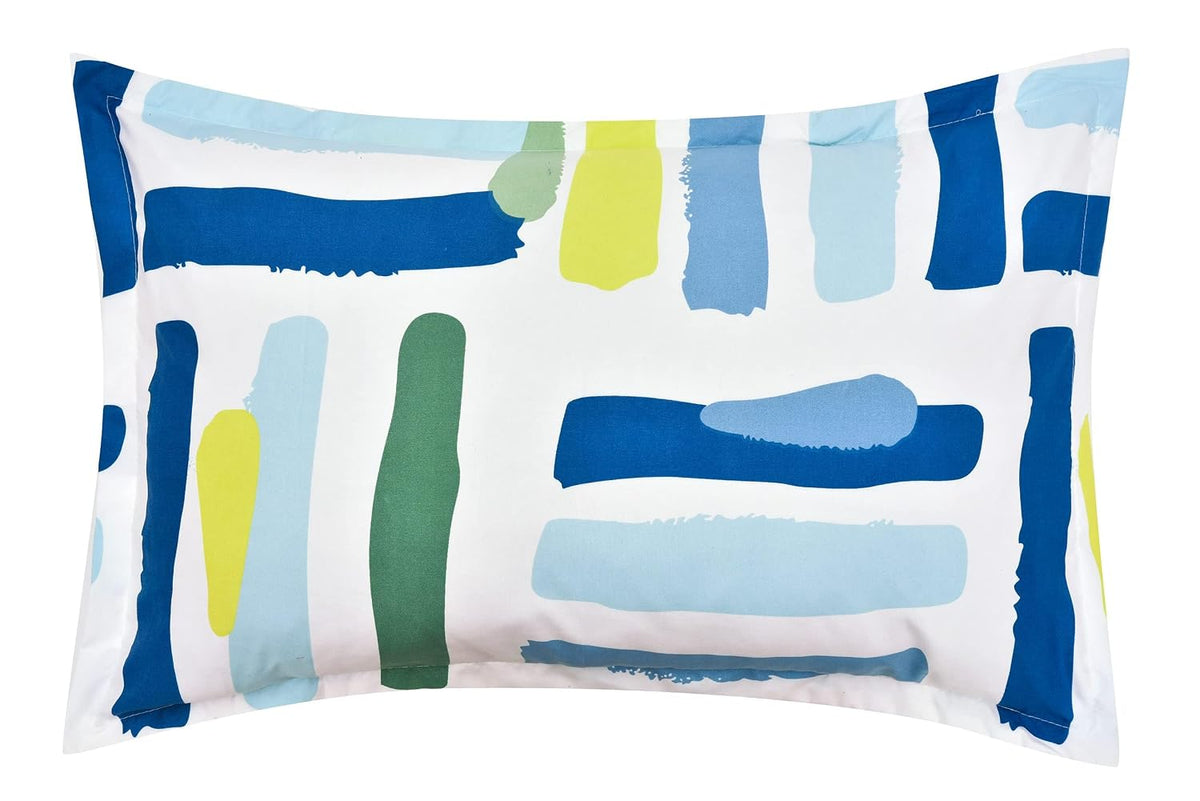 Single Glace Cotton Elastic Fitted Bedsheet with 1 King Size Pillow Cover | 210 TC | Superfine Geometric Print | Super Soft Breathable & Easy Care Summer Bedsheet
