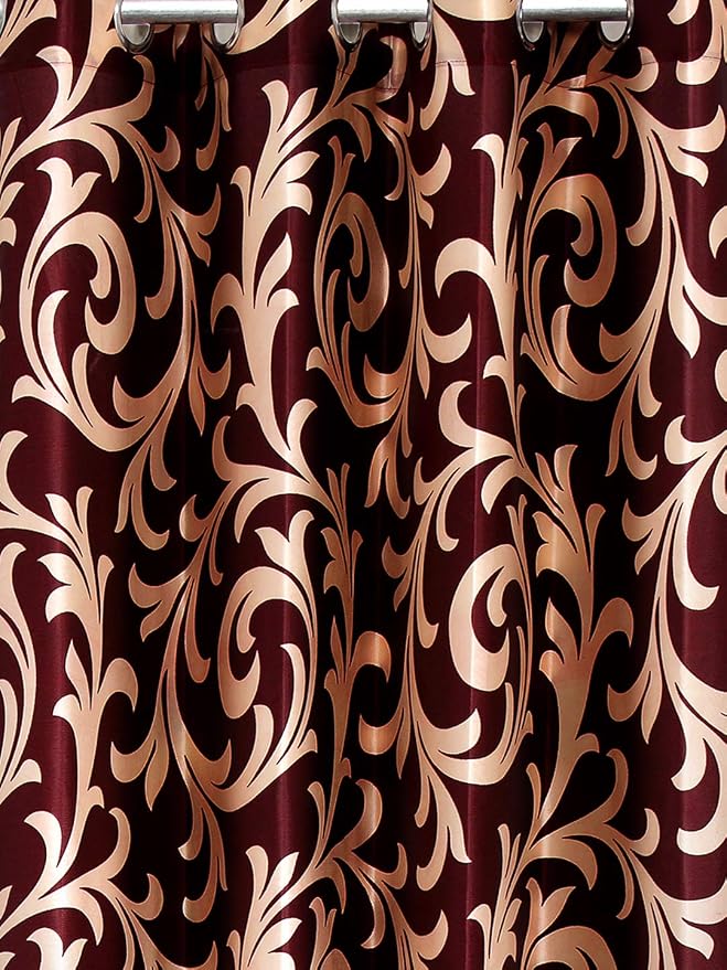 Fancy Polyester Floral Curtains for Door and Window, Ganna Design Room Darkening Curtain Panel for Bedroom, Living Room and Home Decor, 7 Feet, Pack of 1