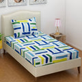 Single Glace Cotton Elastic Fitted Bedsheet with 1 King Size Pillow Cover | 210 TC | Superfine Geometric Print | Super Soft Breathable & Easy Care Summer Bedsheet
