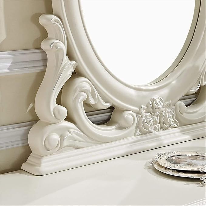 Ouch Cart Luxury Vanity Dressing Table with Mirror & Stool | French Style Makeup Table with Drawers