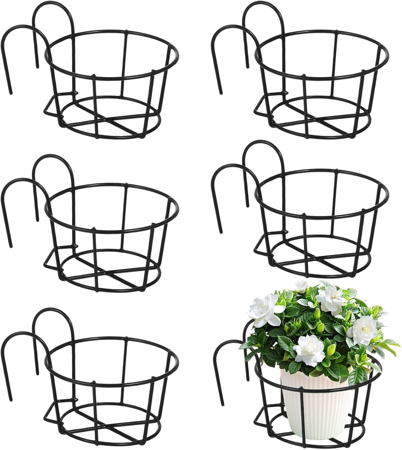 Round Metal Hanging Flower Pot Stand for Balcony Railing | Outdoor & Indoor Planter Holder