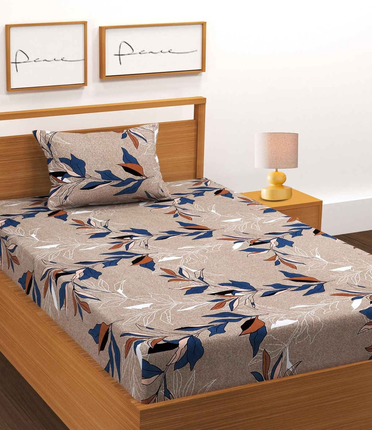 Trending Fitted Elastic Cotton Double King Bedsheet with 2 Pillow Covers | 220 Thread Count | Botanical Floral Print | All-Around Elastic Fit | Fits Up to 8 Inch Mattress | Summer Bedsheet