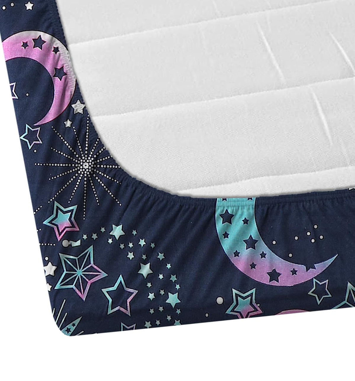 Multicolour Printed Elastic Fitted Bedsheet, 78 × 72 Inches, with 2 Pillow Covers | 310 Thread Count Cotton Bedsheet Set