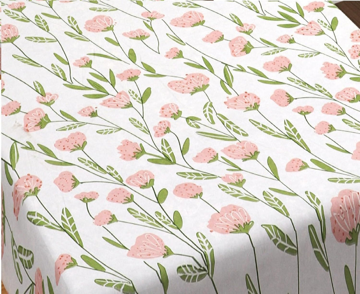 Cotton Double King Bedsheet Set with 2 Matching Pillow Covers | 200 Thread Count | Superfine Botanical Print | Soft & Breathable Flat Bedsheet
