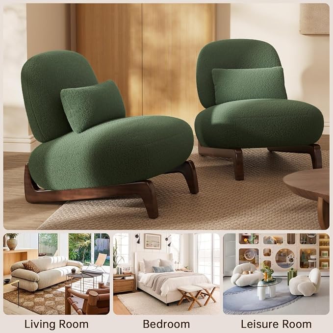 Ouch Cart Modern Green Upholstered Lounge Chair with Wooden Legs | Cozy Accent Chair