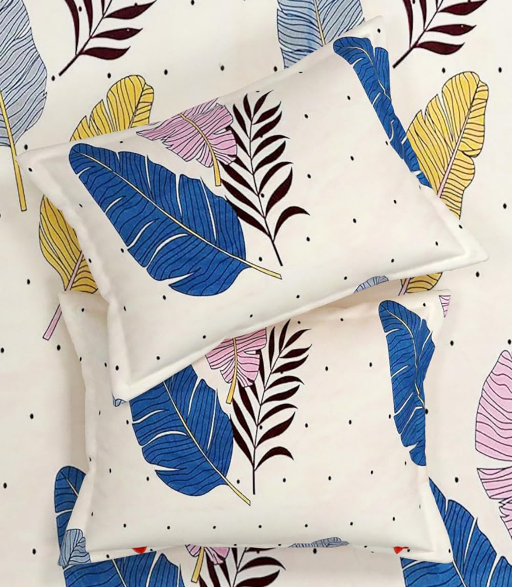 Special Cotton Blend Double Queen Bedsheet with 2 Matching Pillow Covers | 480 Thread Count | Superfine Botanical Print | Soft & Comfortable Flat Bedsheet Set