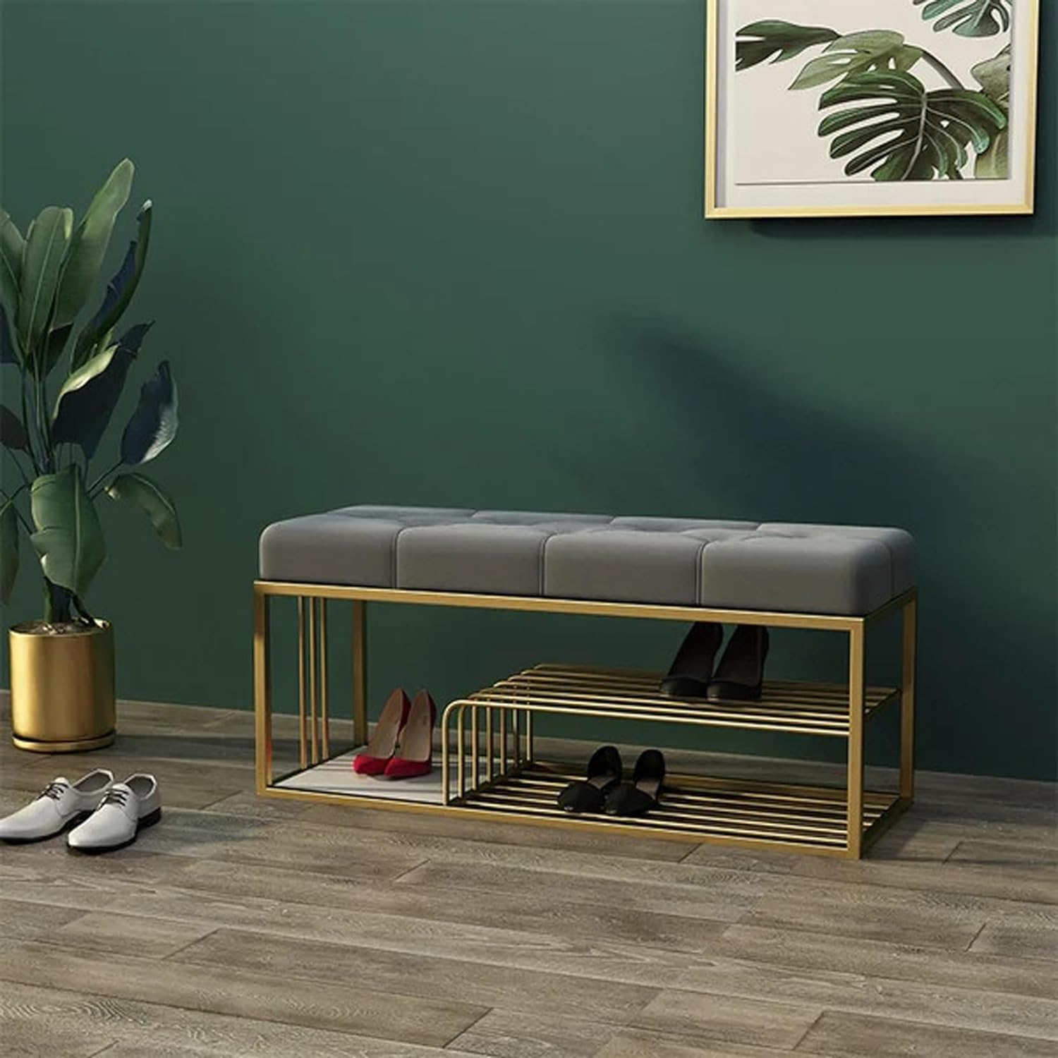 Velvet Upholstered Entryway Shoe Rack Bench with Storage