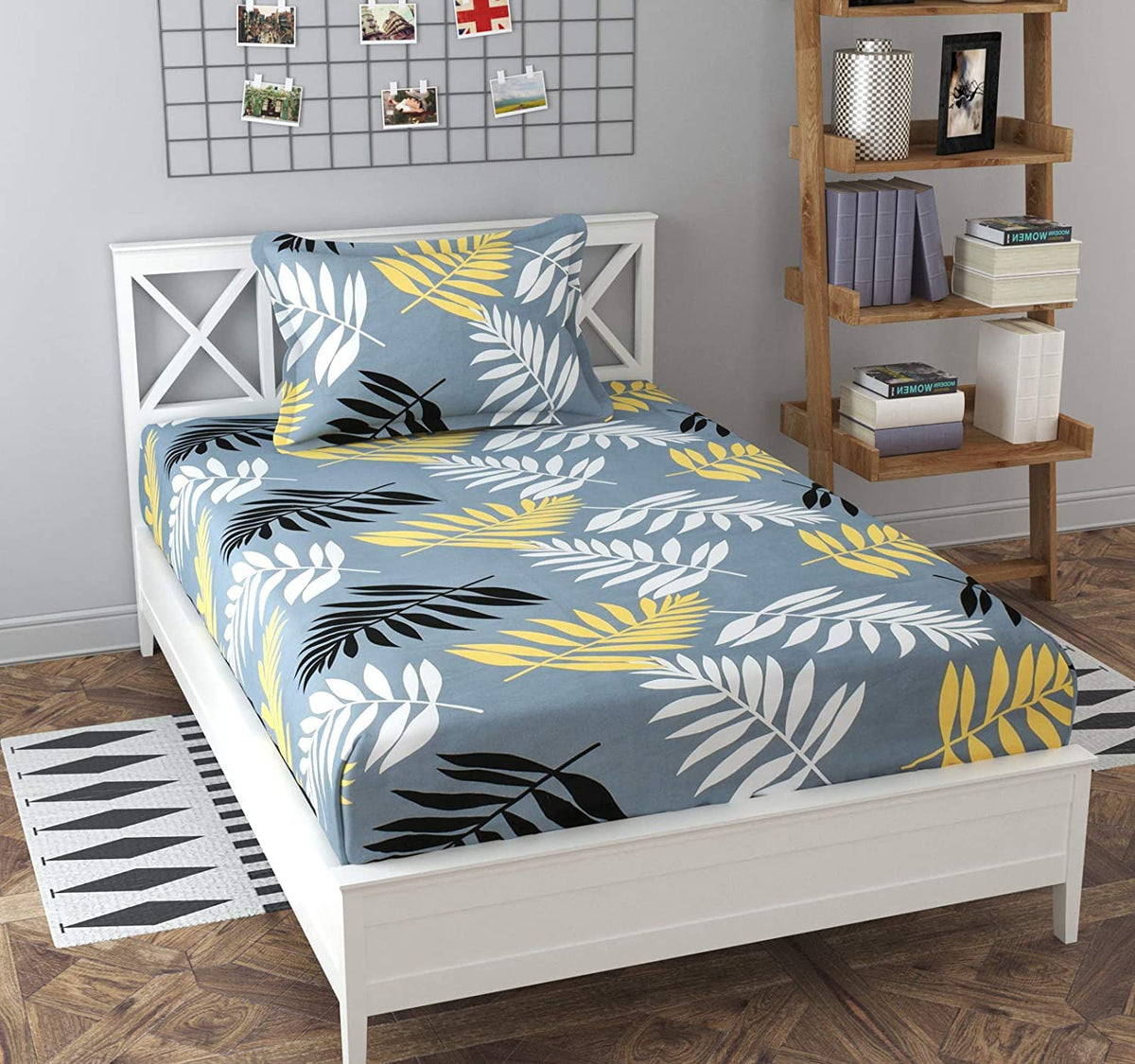 Glace Cotton Single Bedsheet with 1 Matching Pillow Cover | 60 x 90 Inches | Superfine Botanical Print Flat Bedsheet | Multicolour | Summer Bedding