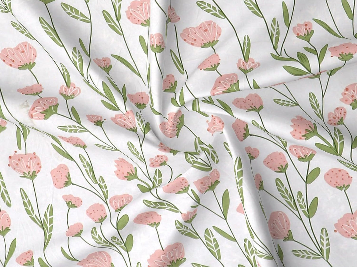 Cotton Double King Bedsheet Set with 2 Matching Pillow Covers | 200 Thread Count | Superfine Botanical Print | Soft & Breathable Flat Bedsheet