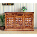 Solid Sheesham Wood Diamond Design Sideboard 3 Door 3 Drawer (Honey Finish)