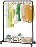 Standard Clothes Clothing Garment Rack with Storage Shelves, Rolling Clothes Organizer on Wheels for Hanging Clothes, Black