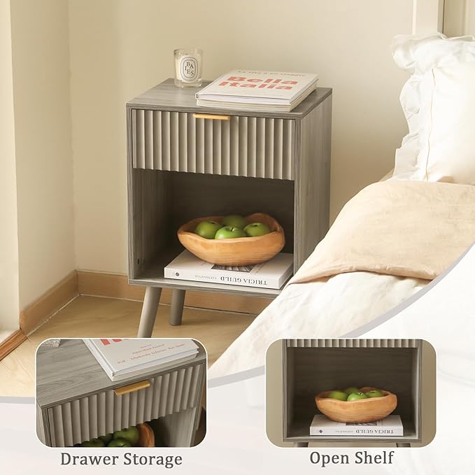 Mid Century Modern Nightstand, Wood Bedside Table -Ouch Cart
