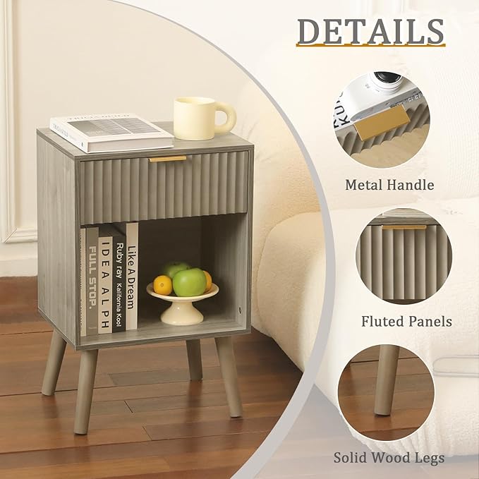 Mid Century Modern Nightstand, Wood Bedside Table -Ouch Cart
