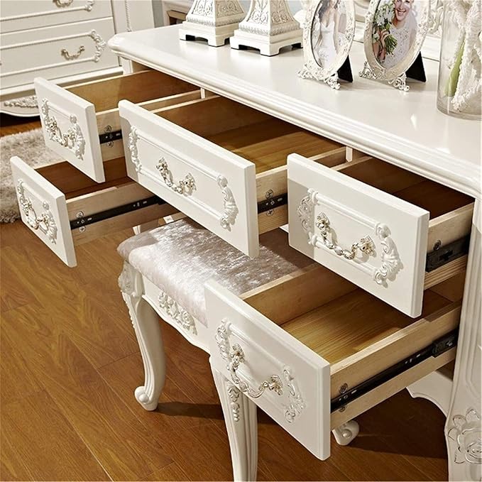 Ouch Cart Luxury Vanity Dressing Table with Mirror & Stool | French Style Makeup Table with Drawers