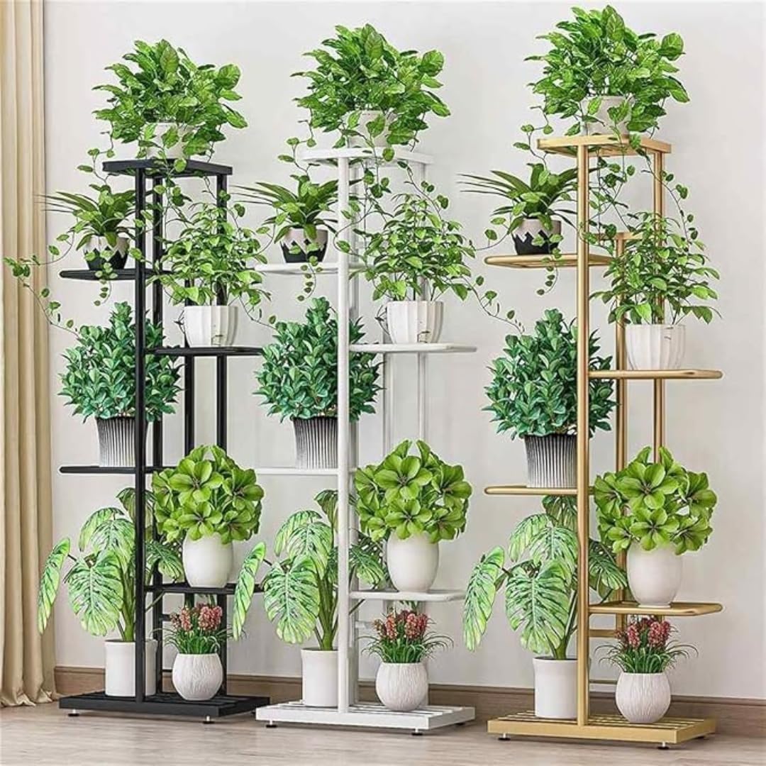 6-Tier Metal Plant Stand for 7 Pots – Indoor Outdoor Flower Shelf, Corner Planter Rack for Garden, Patio, Balcony & Living Room
