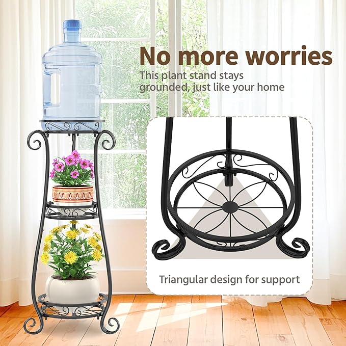 Metal Plant Stand Indoor Outdoor Clearance, 35 Inch Rustproof Iron Flower Pot Holder, Multiple Heavy Duty Plant Round Rack for Patio Home Planter Corner Garden Balcony (Black)