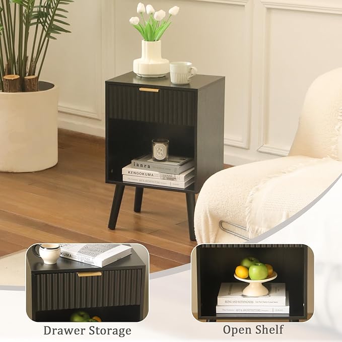 Mid Century Modern Nightstand, Wood Bedside Table -Ouch Cart
