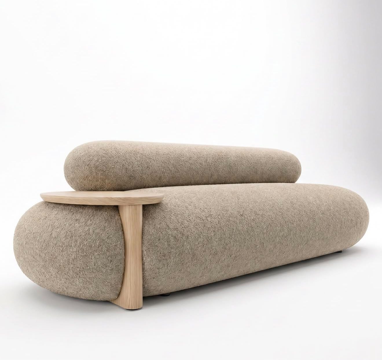 Modern 2-Seater Sofa with Side Table – Curved Upholstered Couch for Living Room