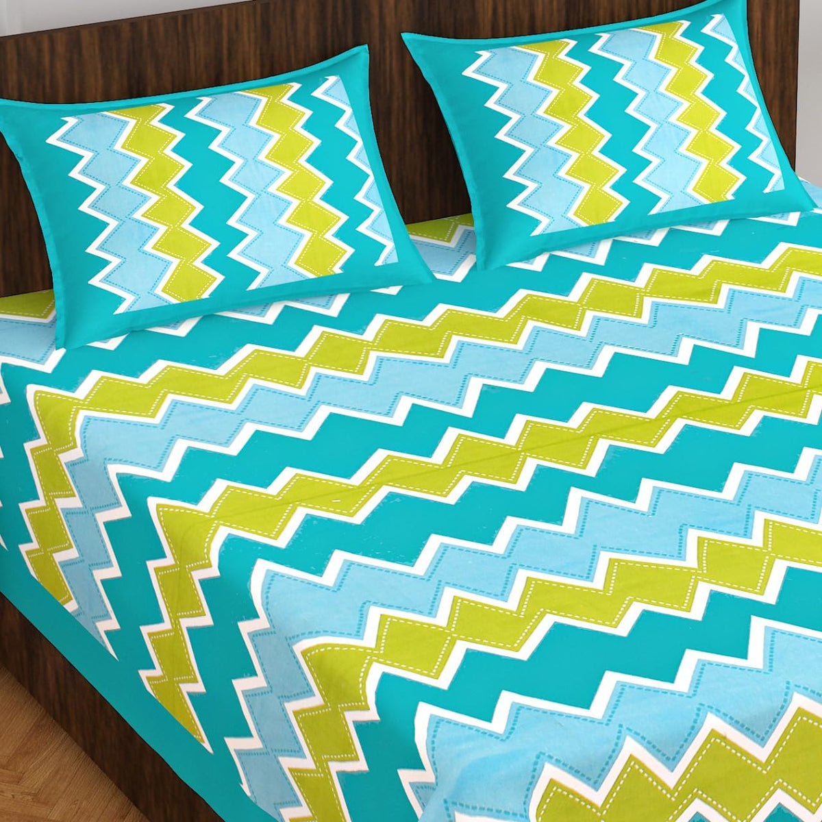 Pure Cotton Double King Bedsheet with 2 Matching Pillow Covers | 90 x 100 Inches | 160 Thread Count | Rajasthani Jaipuri Geometric Print | Summer Bedsheet