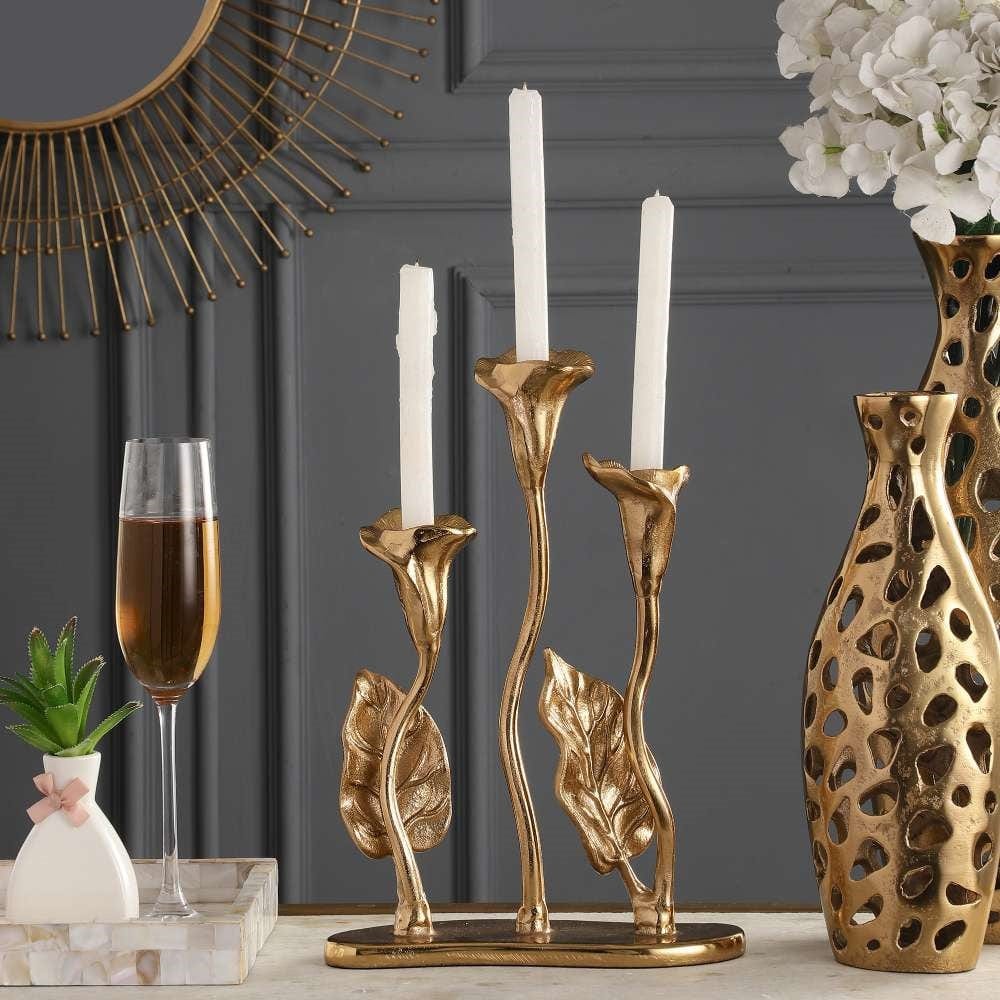 Jules Triple Candle Holder Gold